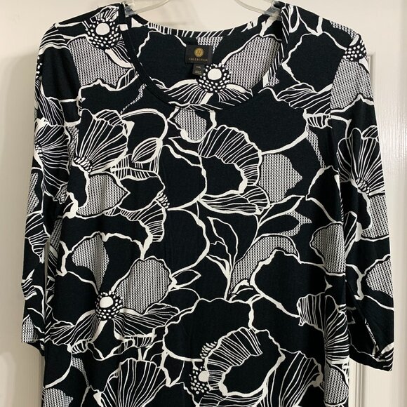 JM Collections Women's Black/White Stretchy Blouse Size Petite XL - Picture 1 of 5